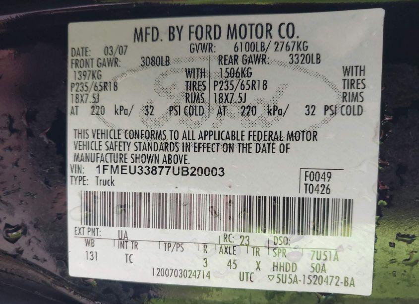 Photo 9 of 2007 Ford Explorer SPORT TRAC LIMITED (VIN 1FMEU33877UB20003)