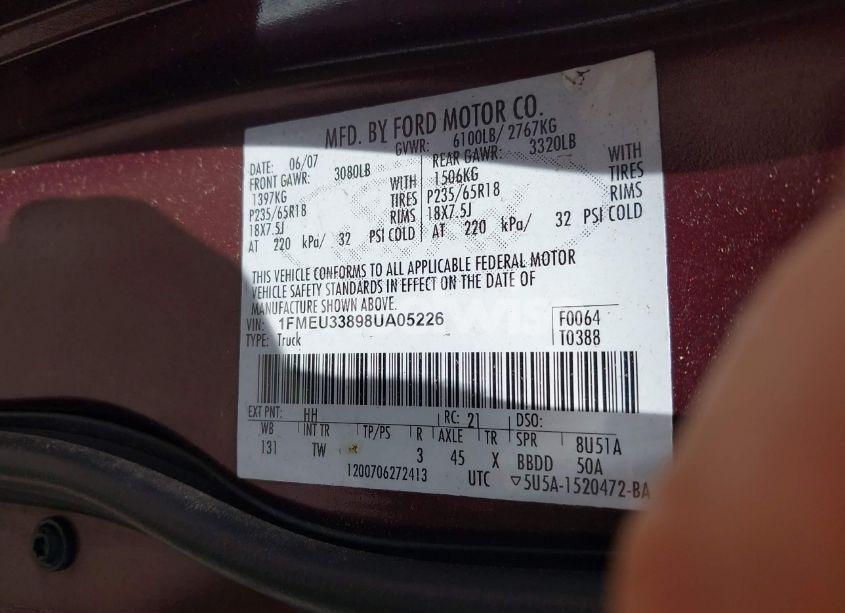 Photo 9 of 2008 Ford Explorer SPORT TRAC LIMITED (VIN 1FMEU33898UA05226)