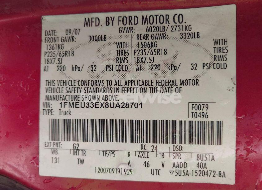 Photo 9 of 2008 Ford Explorer SPORT TRAC LIMITED (VIN 1FMEU33EX8UA28701)