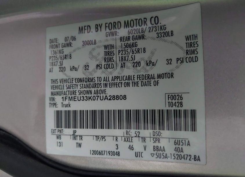 Photo 9 of 2007 Ford Explorer SPORT TRAC LIMITED (VIN 1FMEU33K07UA28808)