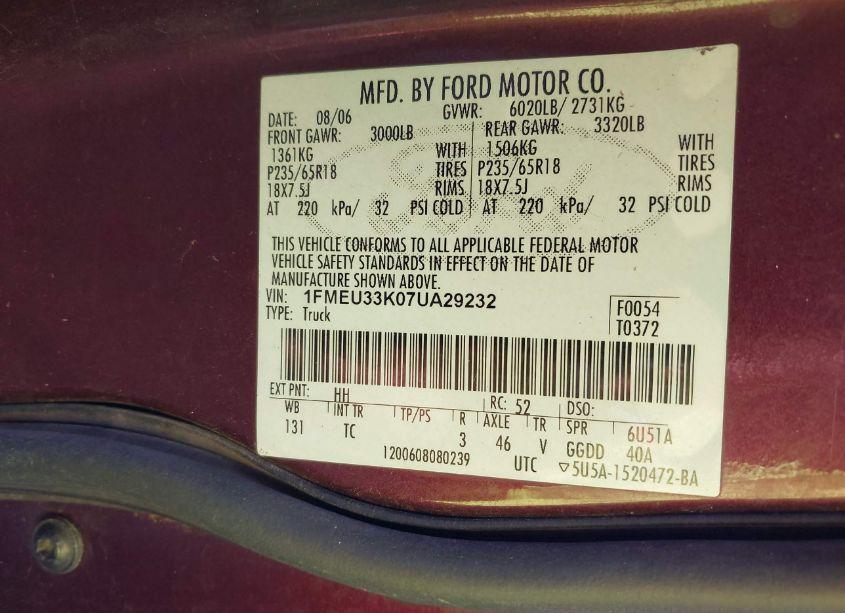 Photo 9 of 2007 Ford Explorer SPORT TRAC LIMITED (VIN 1FMEU33K07UA29232)