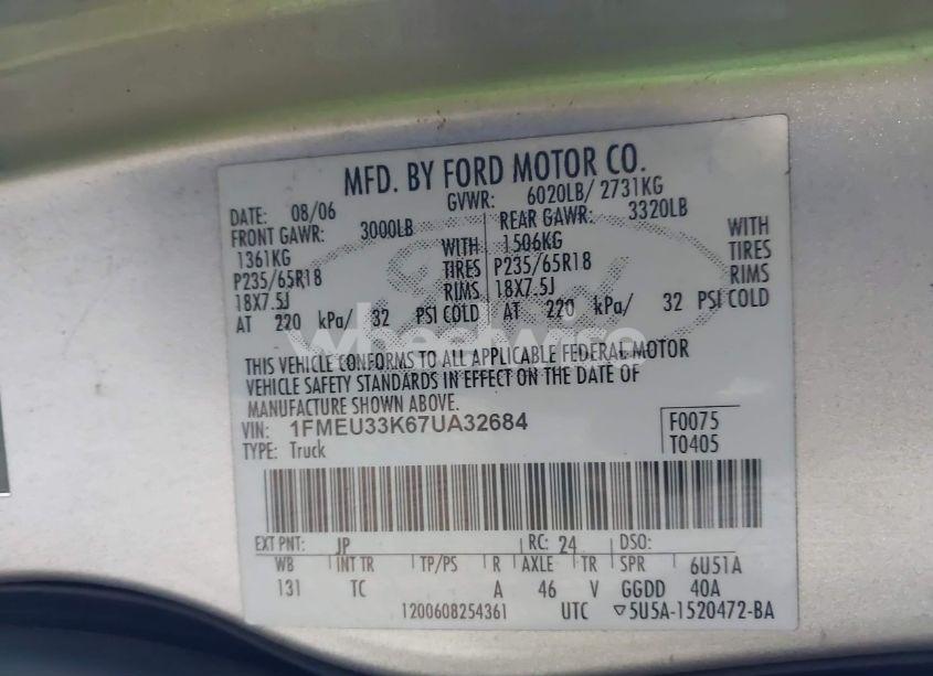 Photo 9 of 2007 Ford Explorer SPORT TRAC LIMITED (VIN 1FMEU33K67UA32684)