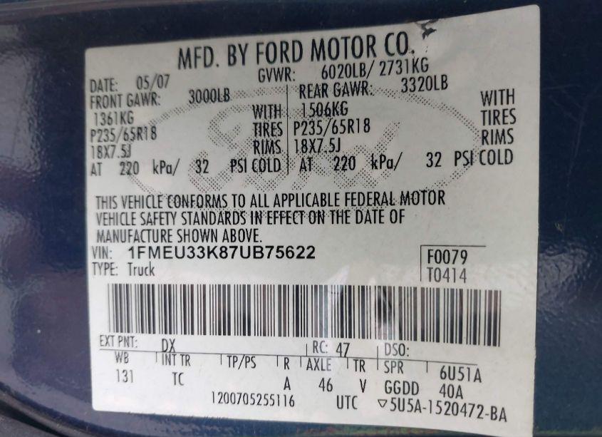 Photo 9 of 2007 Ford Explorer SPORT TRAC LIMITED (VIN 1FMEU33K87UB75622)