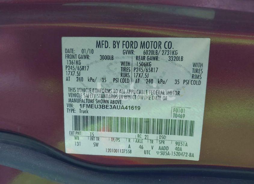 Photo 9 of 2010 Ford Explorer SPORT TRAC XLT (VIN 1FMEU3BE3AUA41619)