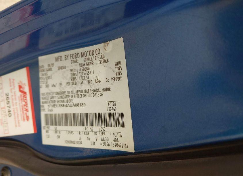 Photo 9 of 2010 Ford Explorer SPORT TRAC XLT (VIN 1FMEU3BE4AUA08189)