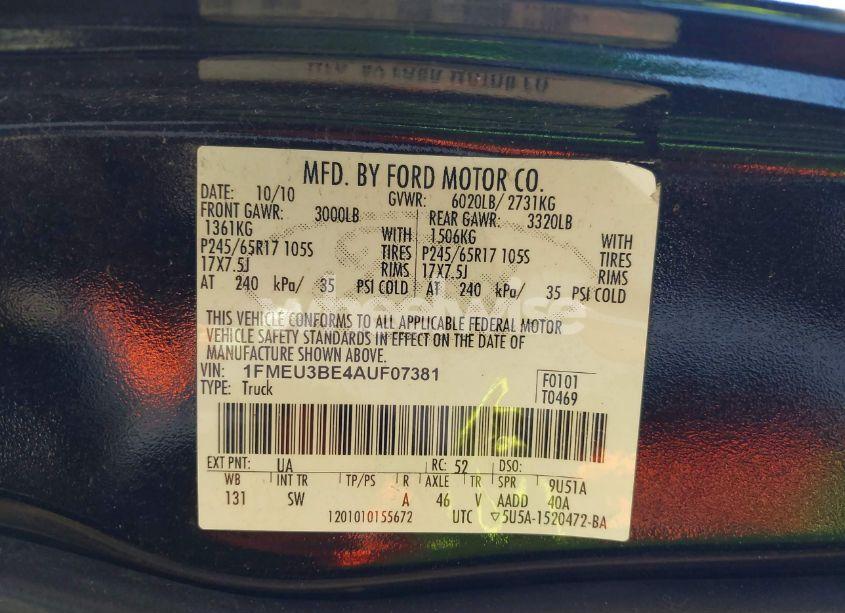 Photo 9 of 2010 Ford Explorer SPORT TRAC XLT (VIN 1FMEU3BE4AUF07381)