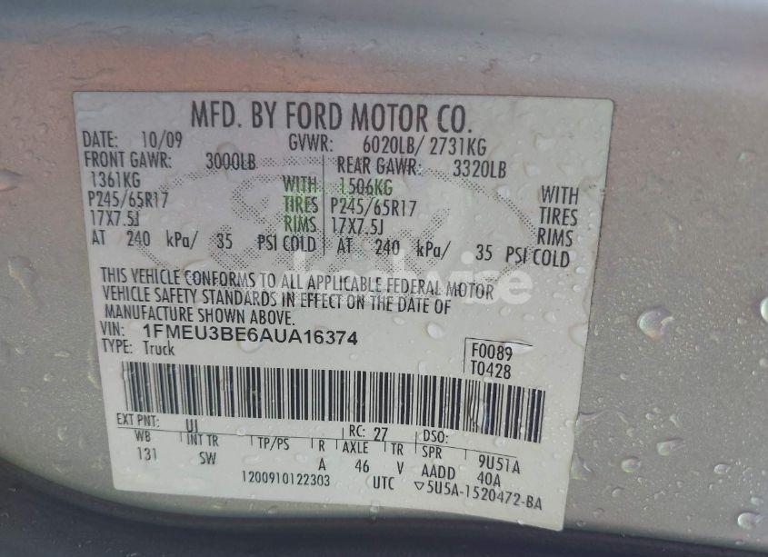 Photo 9 of 2010 Ford Explorer SPORT TRAC XLT (VIN 1FMEU3BE6AUA16374)