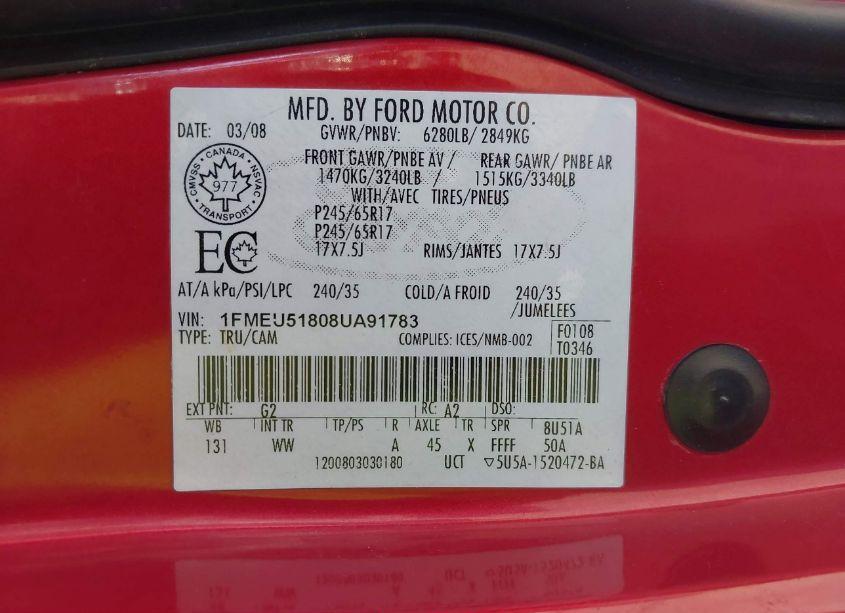 Photo 9 of 2008 Ford Explorer SPORT TRAC XLT (VIN 1FMEU51808UA91783)