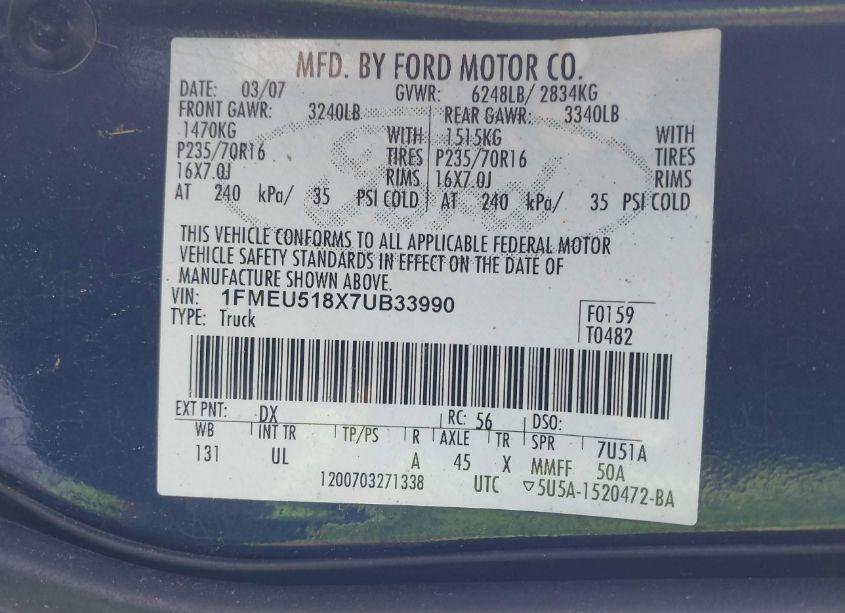 Photo 9 of 2007 Ford Explorer SPORT TRAC XLT (VIN 1FMEU518X7UB33990)