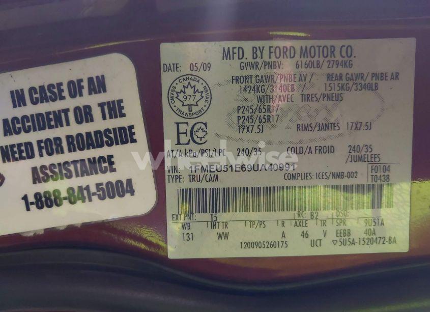 Photo 9 of 2009 Ford Explorer SPORT TRAC XLT (VIN 1FMEU51E69UA40991)