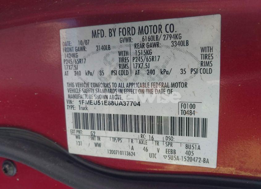 Photo 9 of 2008 Ford Explorer SPORT TRAC XLT (VIN 1FMEU51E88UA37704)