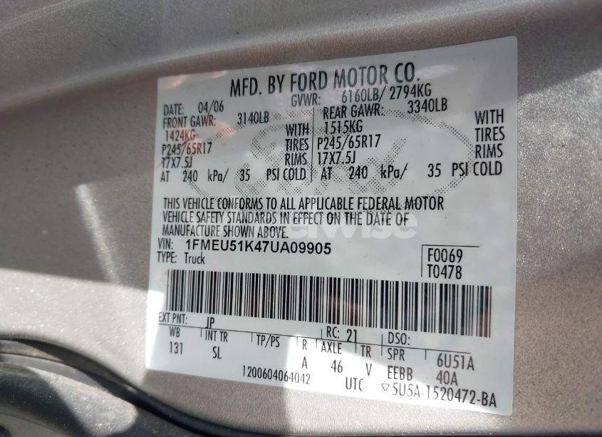 Photo 9 of 2007 Ford Explorer SPORT TRAC XLT (VIN 1FMEU51K47UA09905)