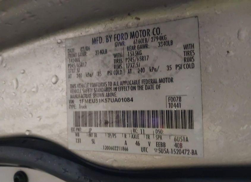 Photo 9 of 2007 Ford Explorer SPORT TRAC XLT (VIN 1FMEU51K57UA01084)