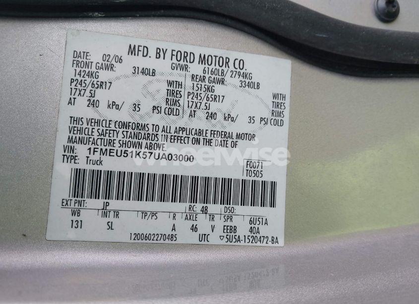 Photo 9 of 2007 Ford Explorer SPORT TRAC XLT (VIN 1FMEU51K57UA03000)