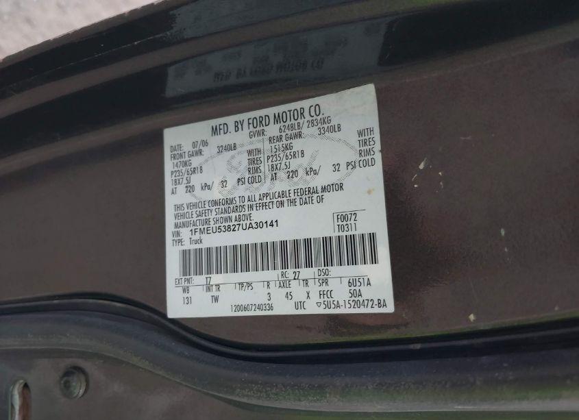 Photo 9 of 2007 Ford Explorer SPORT TRAC LIMITED (VIN 1FMEU53827UA30141)