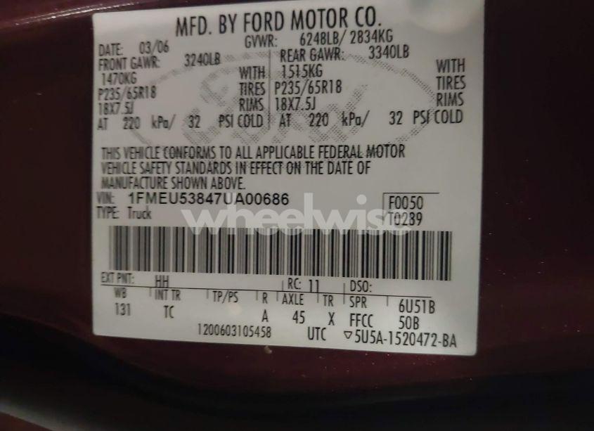 Photo 9 of 2007 Ford Explorer SPORT TRAC LIMITED (VIN 1FMEU53847UA00686)