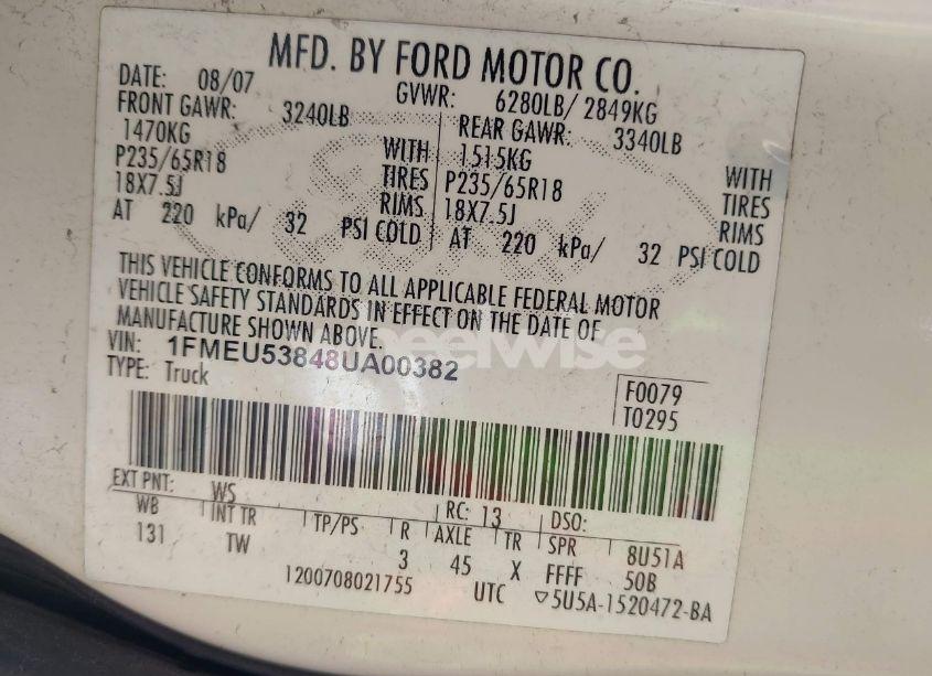 Photo 9 of 2008 Ford Explorer SPORT TRAC LIMITED (VIN 1FMEU53848UA00382)