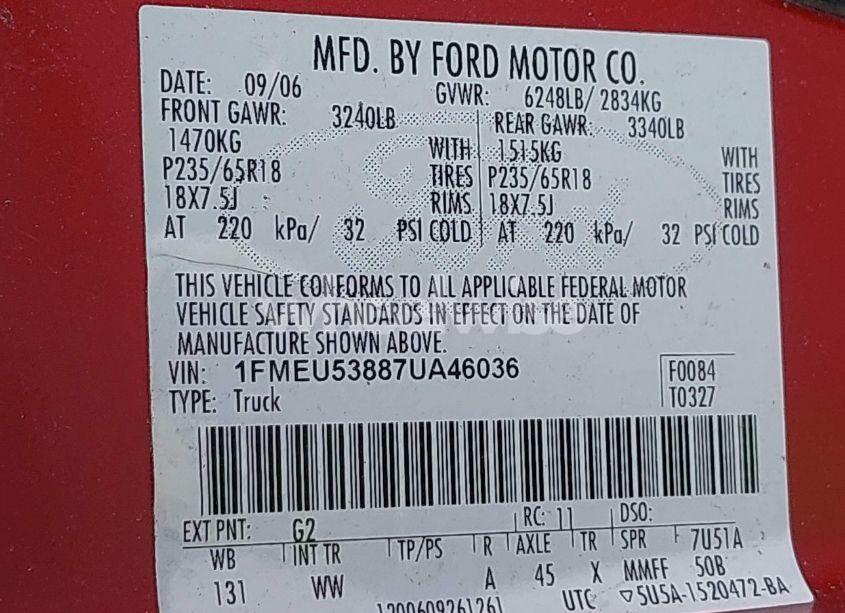 Photo 9 of 2007 Ford Explorer SPORT TRAC LIMITED (VIN 1FMEU53887UA46036)