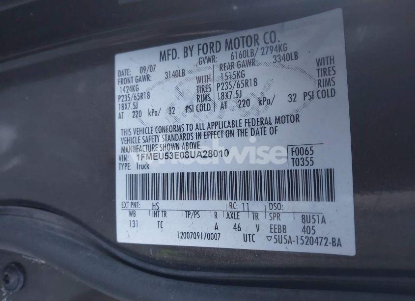 Photo 9 of 2008 Ford Explorer SPORT TRAC LIMITED (VIN 1FMEU53E08UA28010)