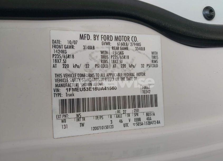 Photo 9 of 2008 Ford Explorer SPORT TRAC LIMITED (VIN 1FMEU53E18UA41560)