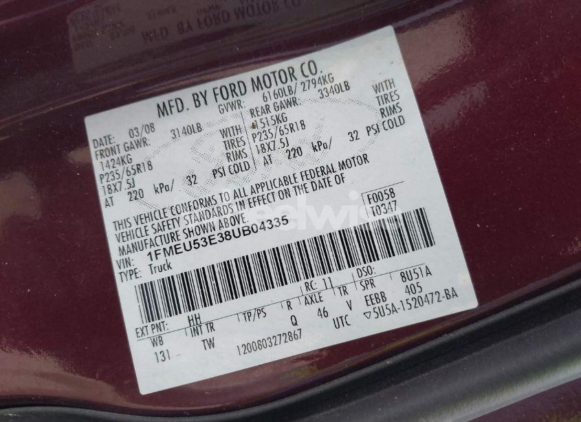 Photo 9 of 2008 Ford Explorer SPORT TRAC LIMITED (VIN 1FMEU53E38UB04335)