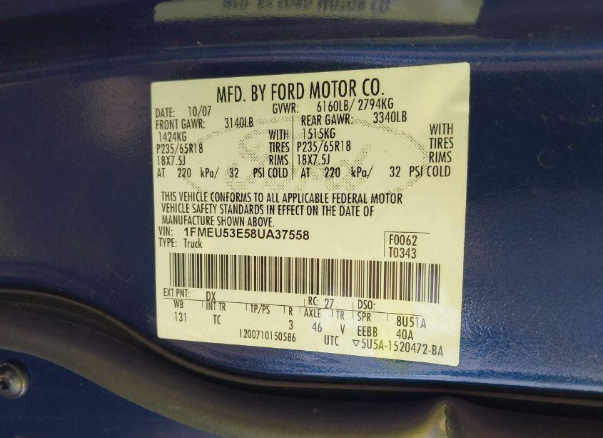 Photo 9 of 2008 Ford Explorer SPORT TRAC LIMITED (VIN 1FMEU53E58UA37558)