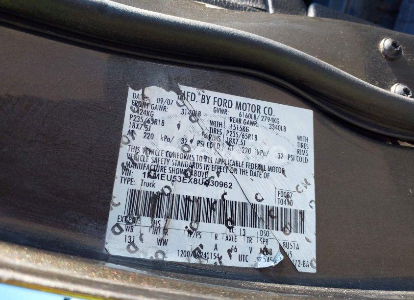 Photo 9 of 2008 Ford Explorer SPORT TRAC LIMITED (VIN 1FMEU53EX8UA30962)