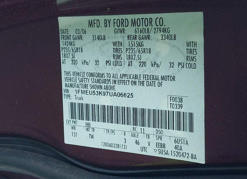 Photo 9 of 2007 Ford Explorer SPORT TRAC LIMITED (VIN 1FMEU53K97UA06625)