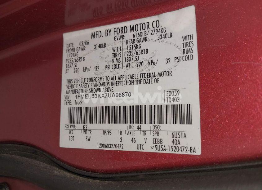 Photo 9 of 2007 Ford Explorer SPORT TRAC LIMITED (VIN 1FMEU53KX7UA08870)