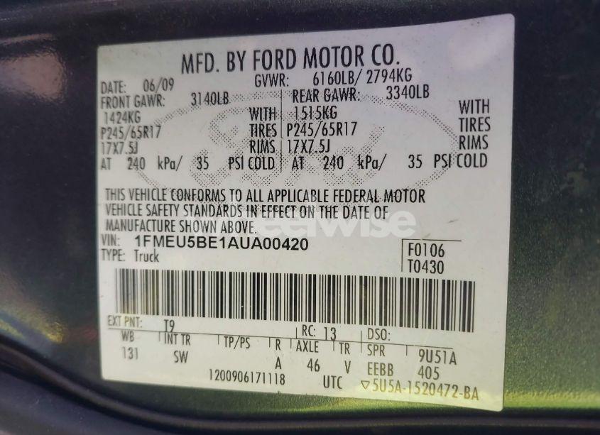 Photo 9 of 2010 Ford Explorer SPORT TRAC XLT (VIN 1FMEU5BE1AUA00420)