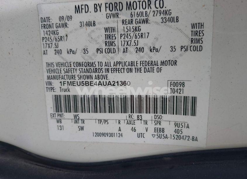 Photo 9 of 2010 Ford Explorer SPORT TRAC XLT (VIN 1FMEU5BE4AUA21360)