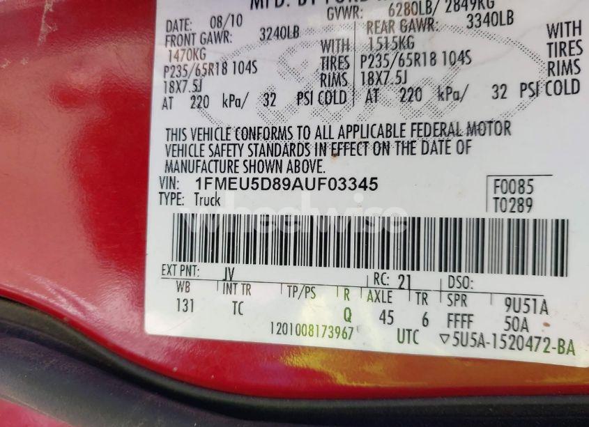 Photo 9 of 2010 Ford Explorer SPORT TRAC LIMITED (VIN 1FMEU5D89AUF03345)