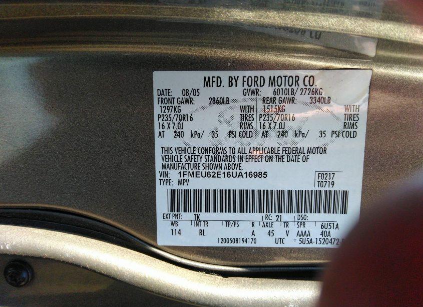 Photo 9 of 2006 Ford Explorer XLS (VIN 1FMEU62E16UA16985)