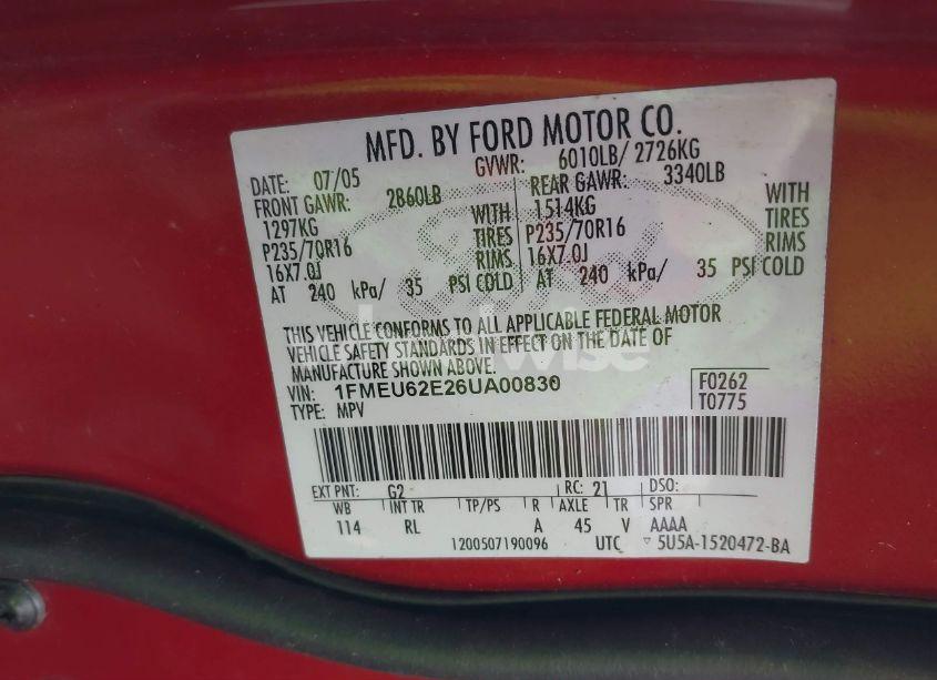 Photo 9 of 2006 Ford Explorer XLS (VIN 1FMEU62E26UA00830)