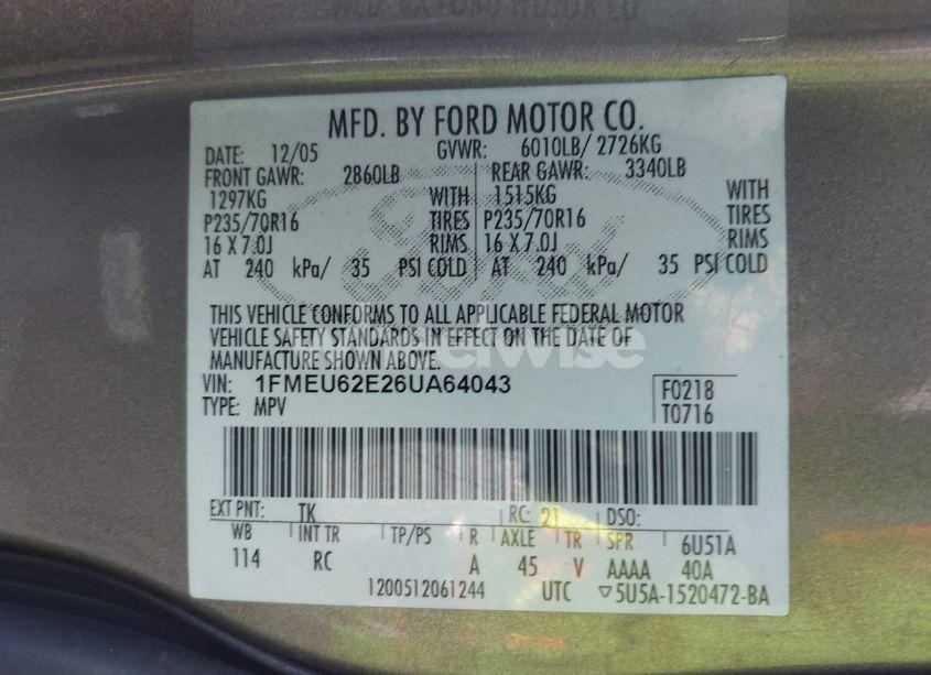 Photo 9 of 2006 Ford Explorer XLS (VIN 1FMEU62E26UA64043)