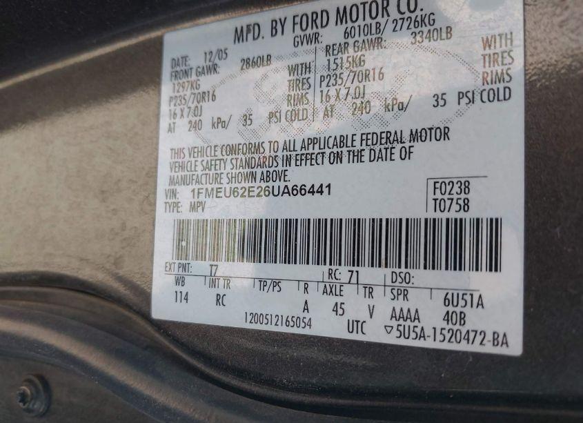 Photo 9 of 2006 Ford Explorer XLS (VIN 1FMEU62E26UA66441)