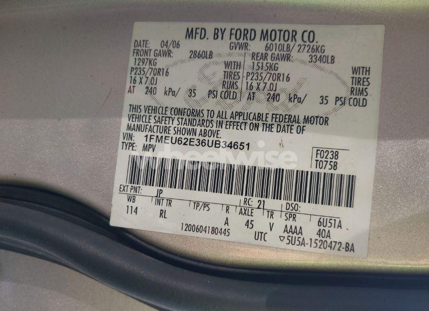 Photo 9 of 2006 Ford Explorer XLS (VIN 1FMEU62E36UB34651)