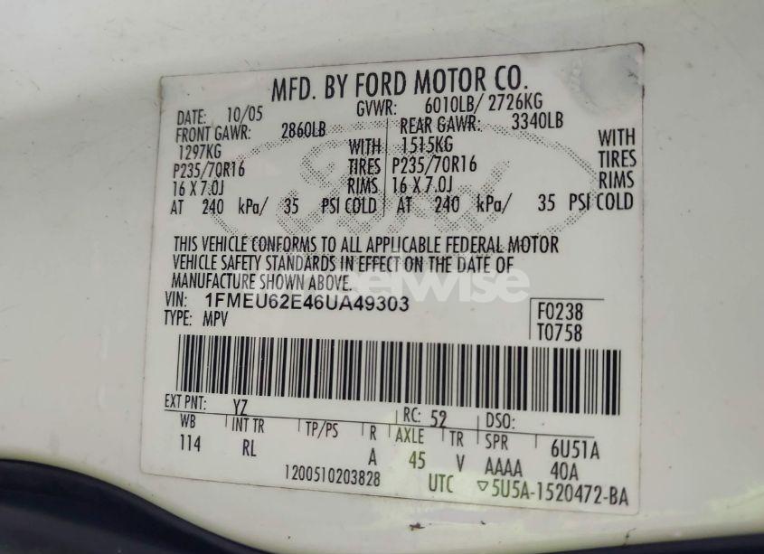 Photo 9 of 2006 Ford Explorer XLS (VIN 1FMEU62E46UA49303)