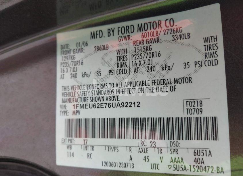 Photo 9 of 2006 Ford Explorer XLS (VIN 1FMEU62E76UA92212)