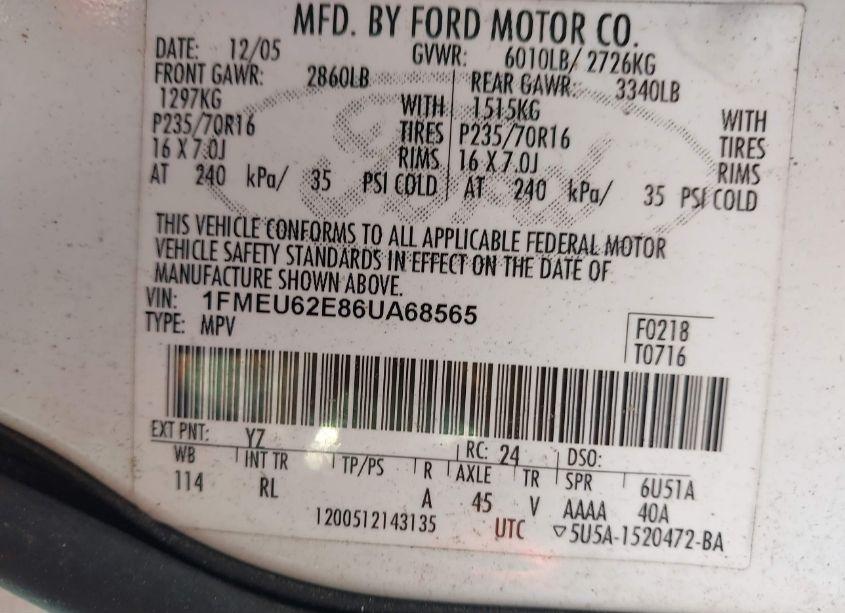 Photo 9 of 2006 Ford Explorer XLS (VIN 1FMEU62E86UA68565)