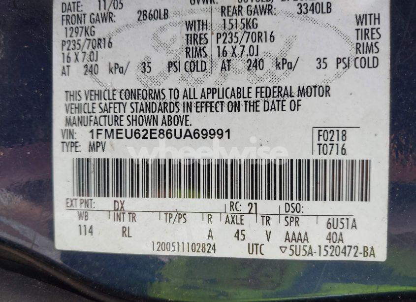 Photo 9 of 2006 Ford Explorer XLS (VIN 1FMEU62E86UA69991)