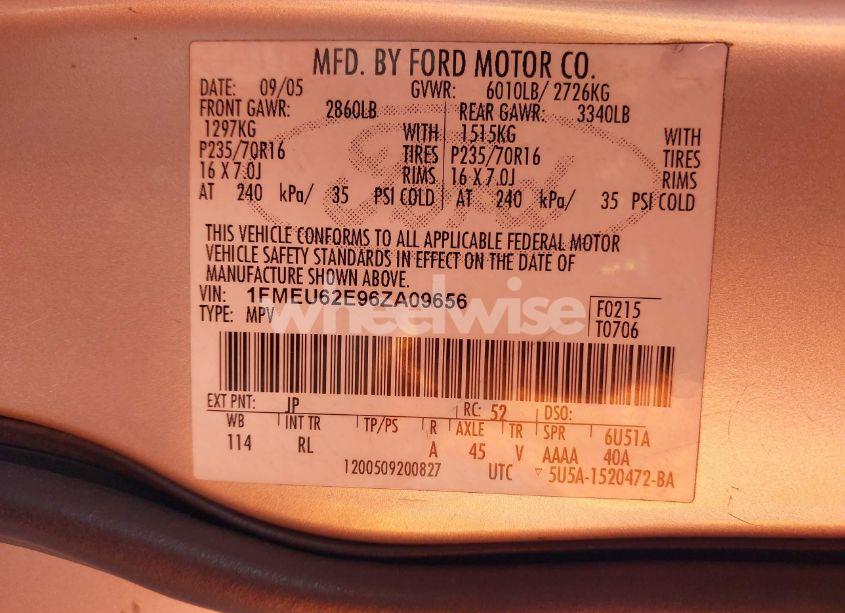 Photo 9 of 2006 Ford Explorer XLS (VIN 1FMEU62E96ZA09656)