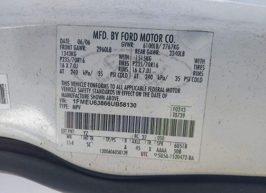 Photo 9 of 2006 Ford Explorer XLT (VIN 1FMEU63866UB58130)