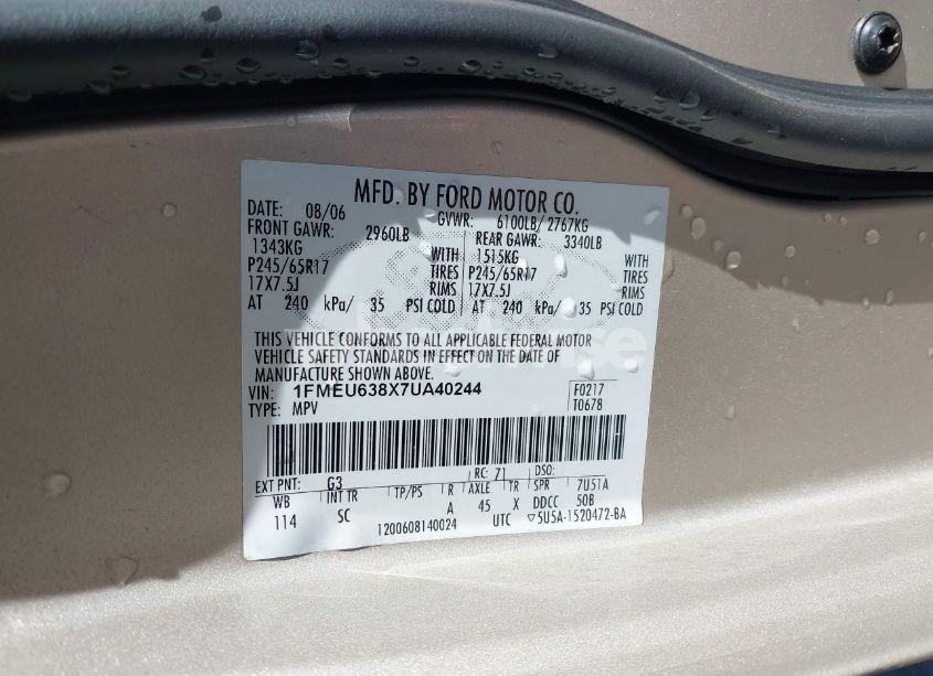 Photo 9 of 2007 Ford Explorer XLT (VIN 1FMEU638X7UA40244)