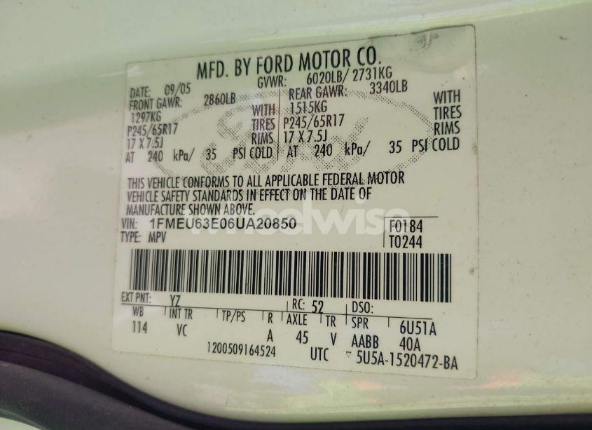 Photo 9 of 2006 Ford Explorer XLT (VIN 1FMEU63E06UA20850)