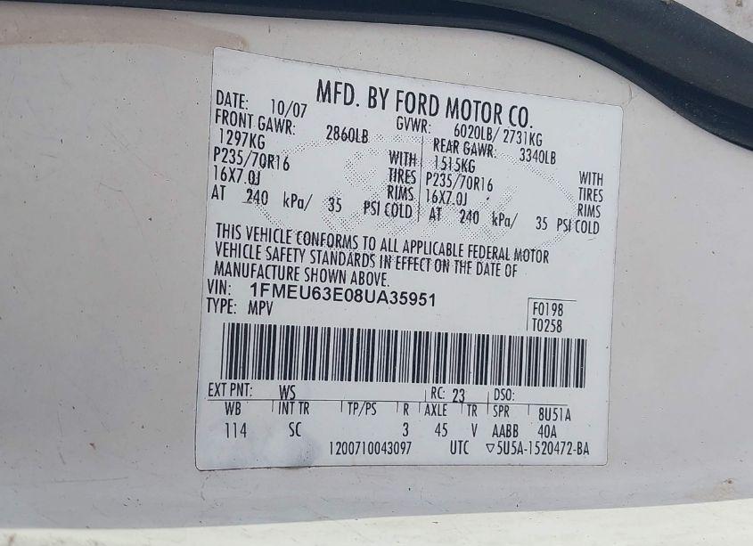 Photo 9 of 2008 Ford Explorer XLT (VIN 1FMEU63E08UA35951)