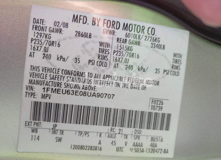 Photo 9 of 2008 Ford Explorer XLT (VIN 1FMEU63E08UA90707)