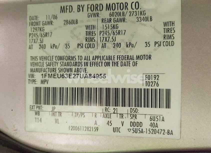 Photo 9 of 2007 Ford Explorer XLT (VIN 1FMEU63E27UA84955)