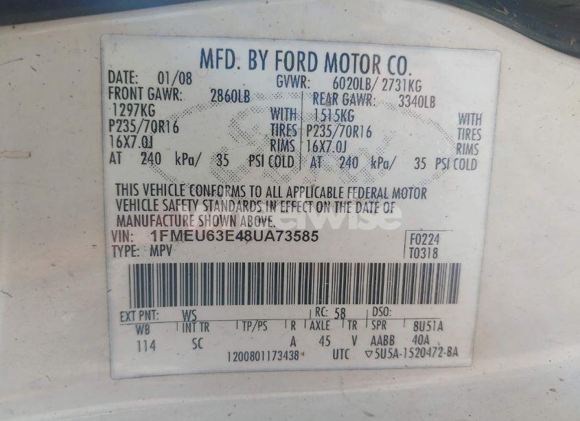 Photo 9 of 2008 Ford Explorer XLT (VIN 1FMEU63E48UA73585)