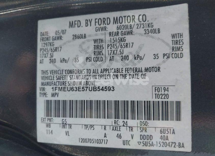 Photo 9 of 2007 Ford Explorer XLT (VIN 1FMEU63E57UB54593)
